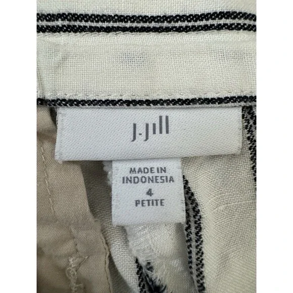 J Jill Women’s Leg Linen Blend Straight Striped White Size 4p Pockets Zip Beachy - Picture 7 of 7